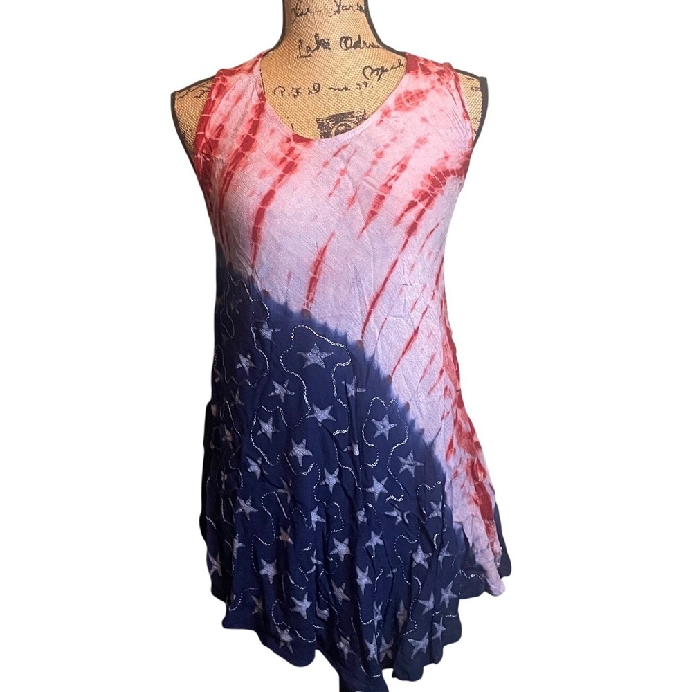 Jessica Taylor USA American Flag Holiday Summer‎ Tank Top Red Blue one size